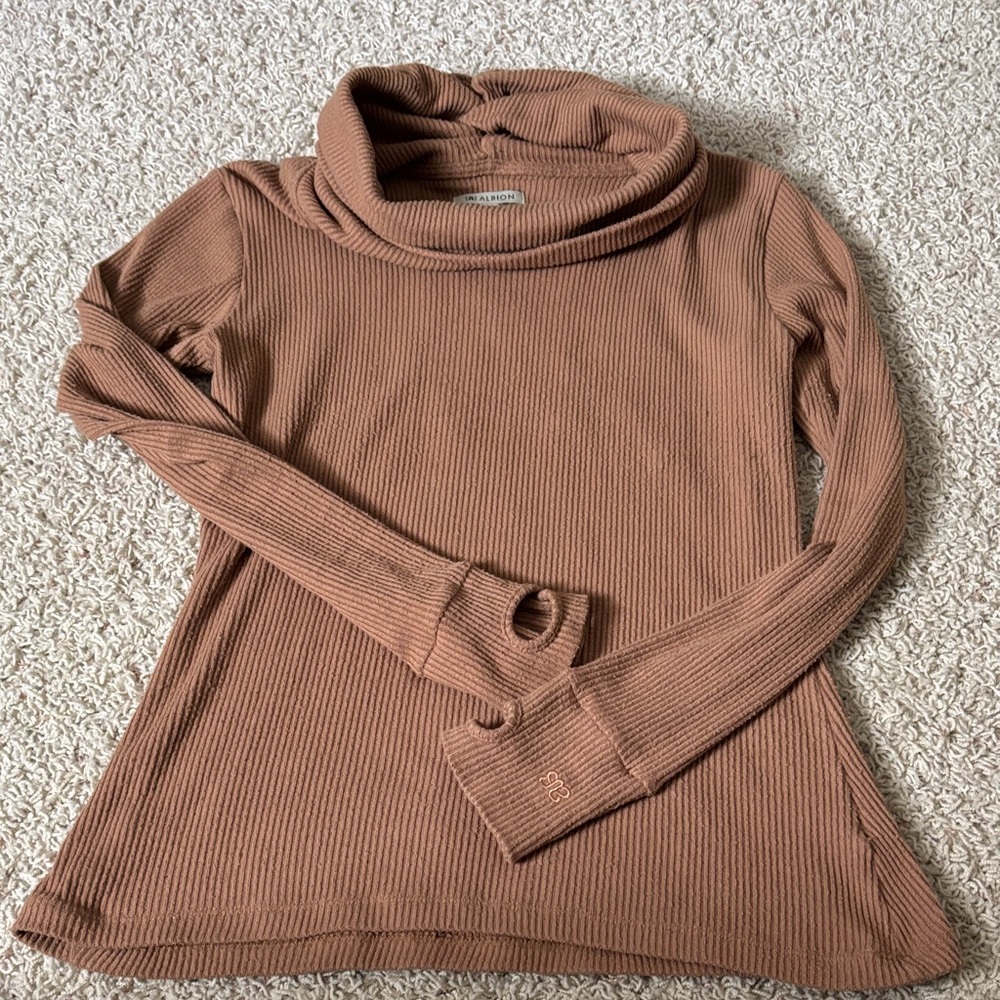 Albion Ribbed Tan Cowl Neck Sweater